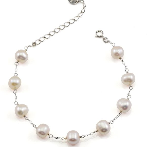 Jewelry - 925 Sterling Silver Pearl Bracelet Station Bracele